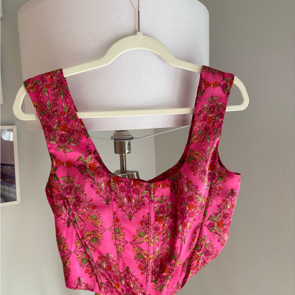 Olivaceous Pink and Red Embellished Silky Crop Corset